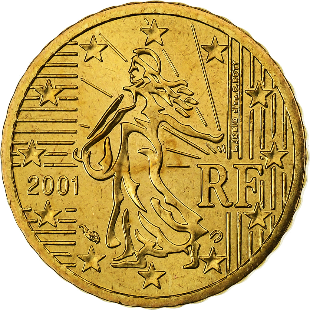 França, 10 Euro Cent, BU, 2001, MDP, Nordic gold, MS(65-70), KM:1285