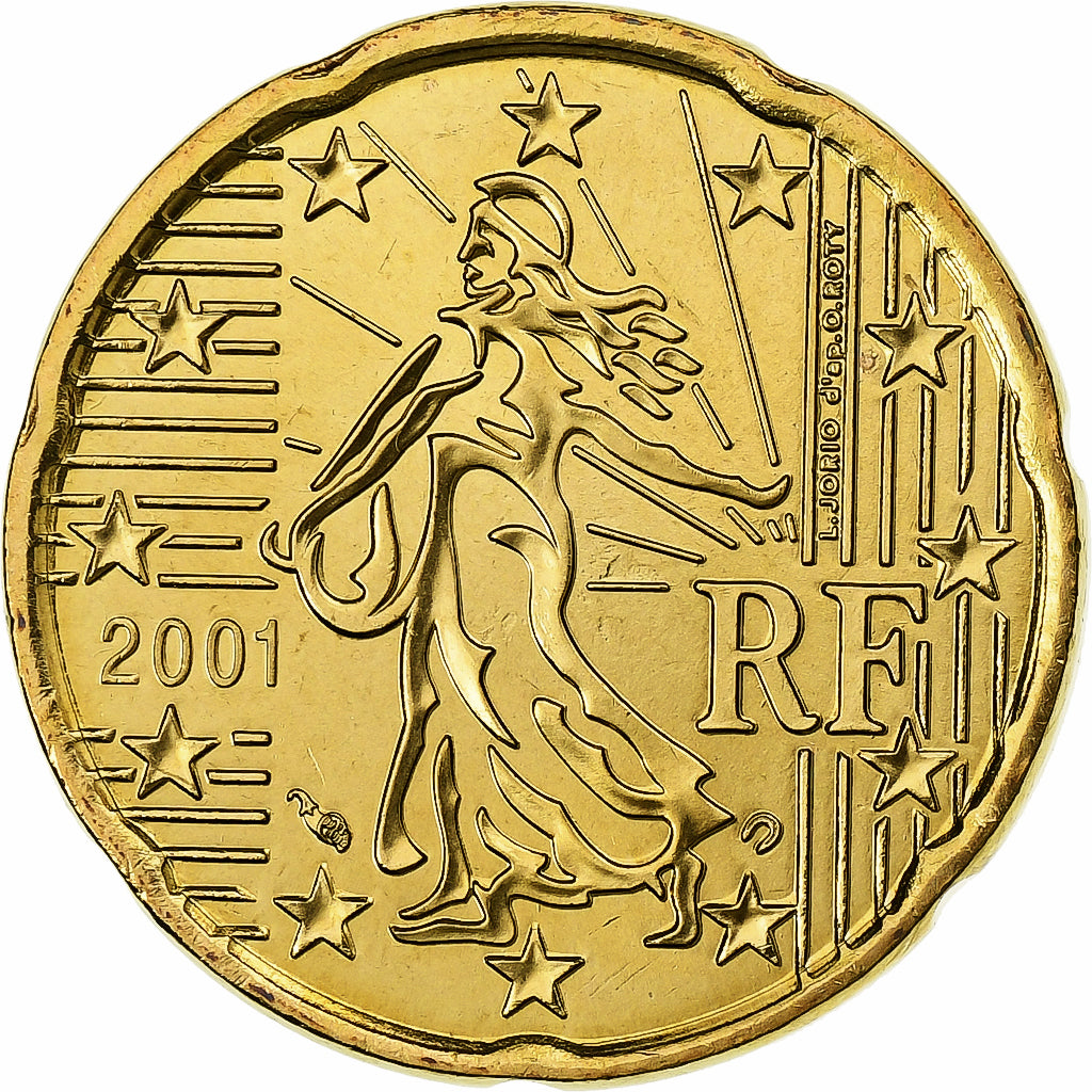 França, 20 Euro Cent, BU, 2001, MDP, Nordic gold, MS(65-70), KM:1286