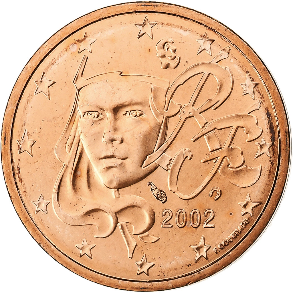 France, 2 Euro Cent, BU, 2002, MDP, Copper Plated Steel, MS(65-70), KM:1283