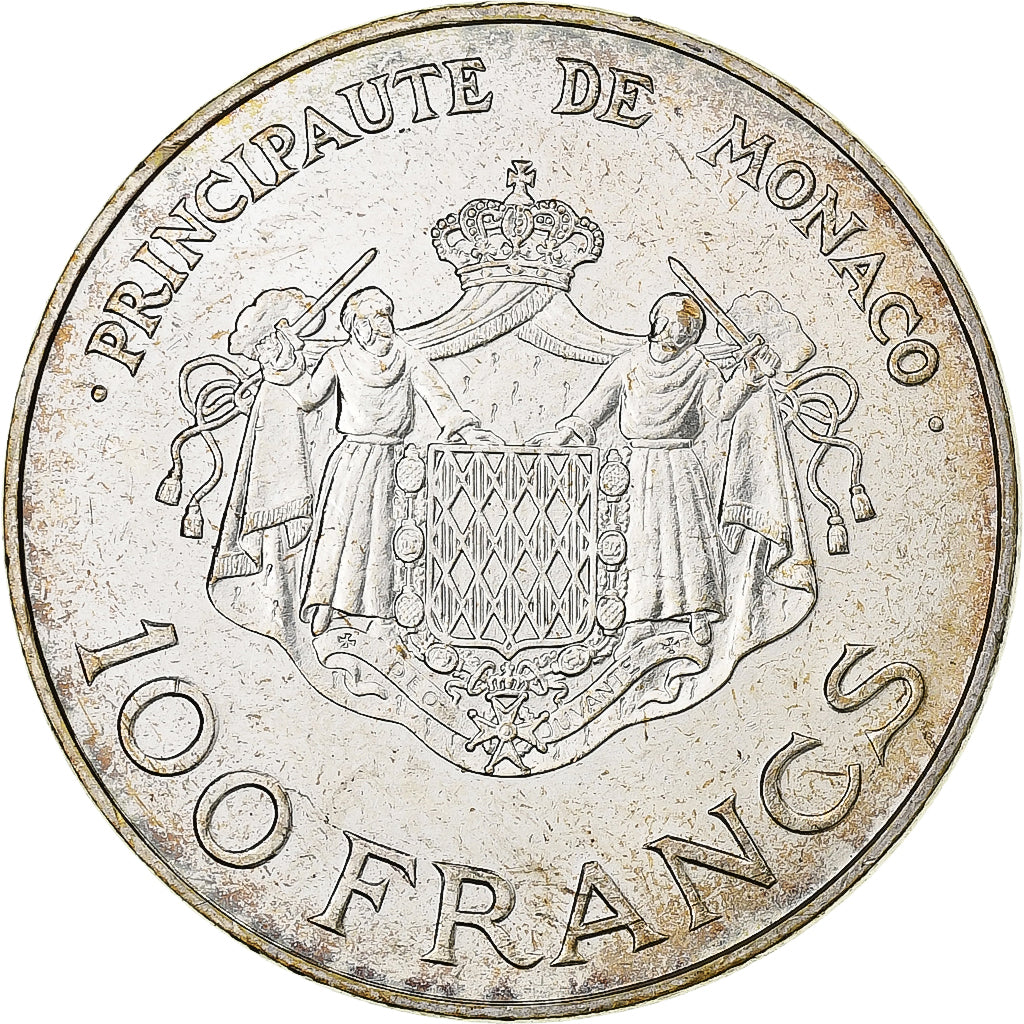 Monaco, 100 Francs, Rainier III et Albert, 1982, MDP, Srebro, AU(55-58)