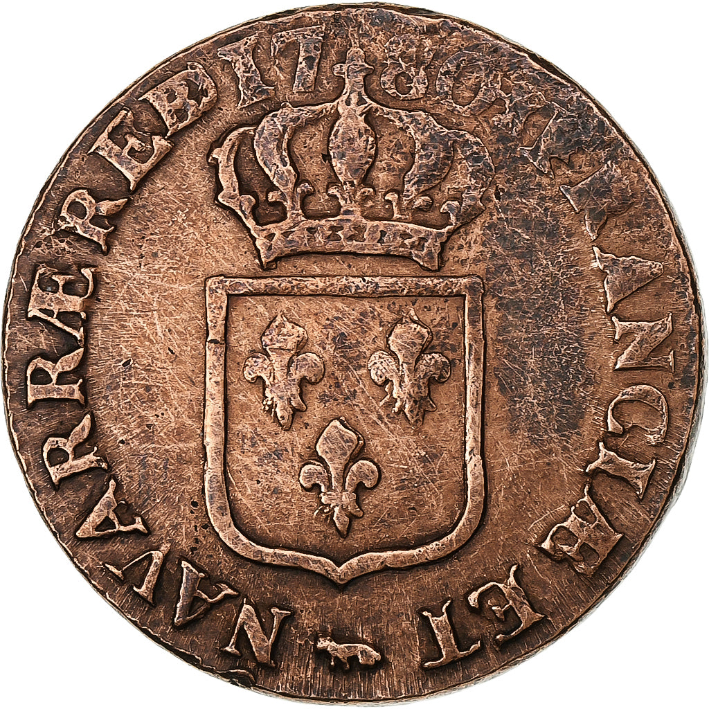Francia, Louis XVI, Sol de Béarn, 1780, Pau, Rame, MB+, Gadoury:350a