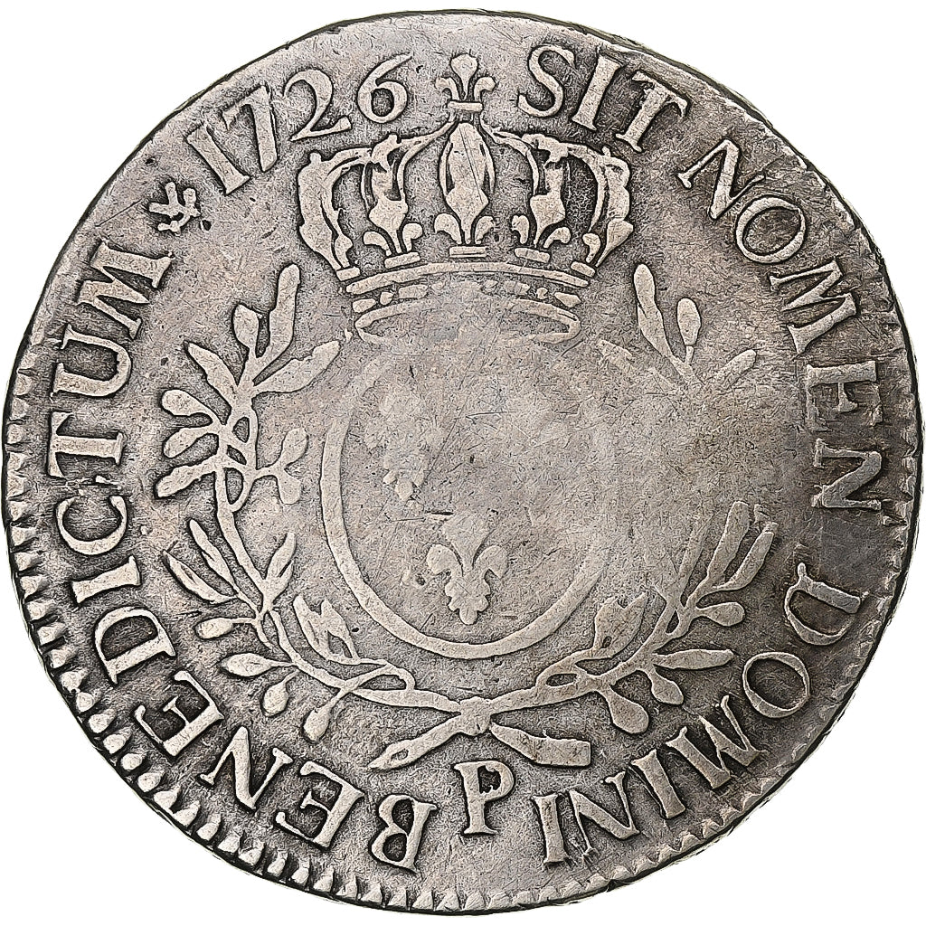 France, Louis XV, Ecu aux branches d'olivier, 1726, Dijon, Silver, F(12-15)