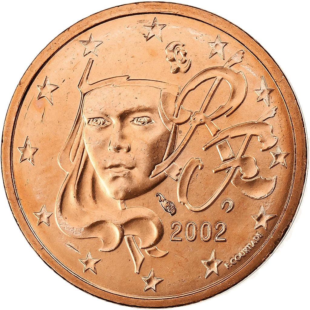 France, 2 Euro Cent, BU, 2002, MDP, Copper Plated Steel, MS(65-70), KM:1283