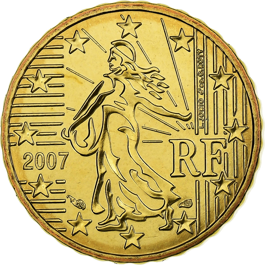França, 10 Euro Cent, BU, 2007, MDP, Nordic gold, MS(65-70), KM:1410
