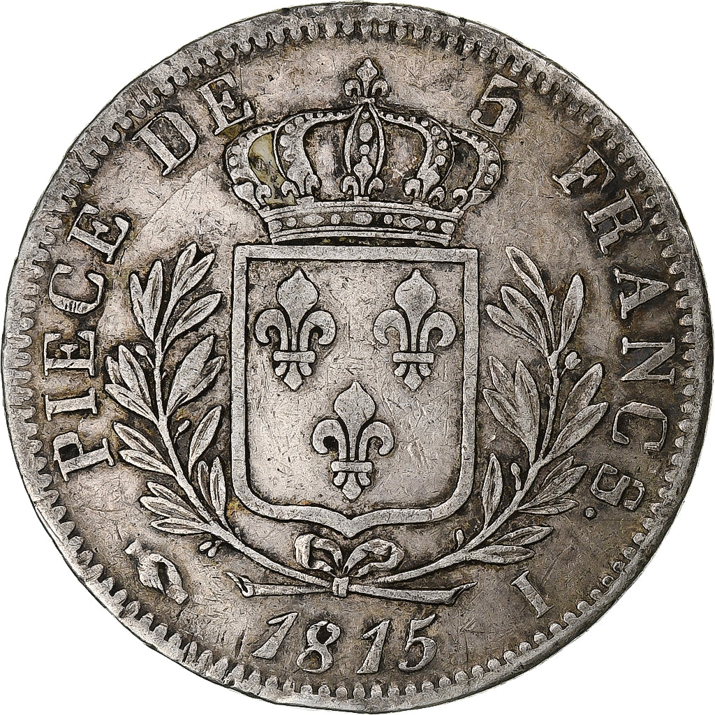 Francja, Louis XVIII, 5 Francs, 1815, Limoges, Srebro, EF(40-45), Gadoury:591