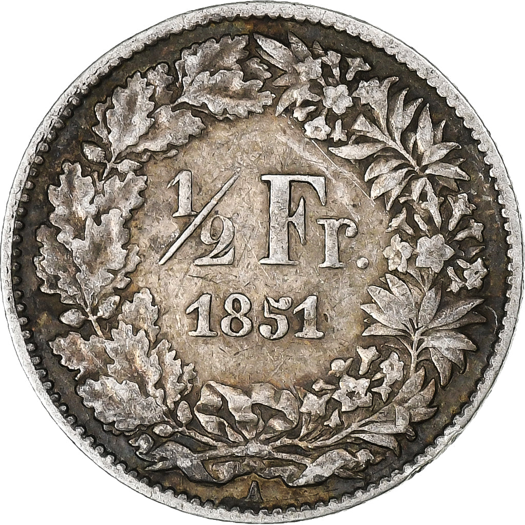 Schweiz, 1/2 Franc, Helvetia, 1851, Silber, S+, KM:8
