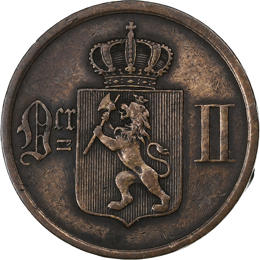 Noruega, Oscar II, 2 Öre, 1891, Bronze, EF(40-45), KM:353