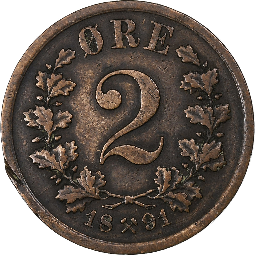 Noruega, Oscar II, 2 Öre, 1891, Bronze, EF(40-45), KM:353