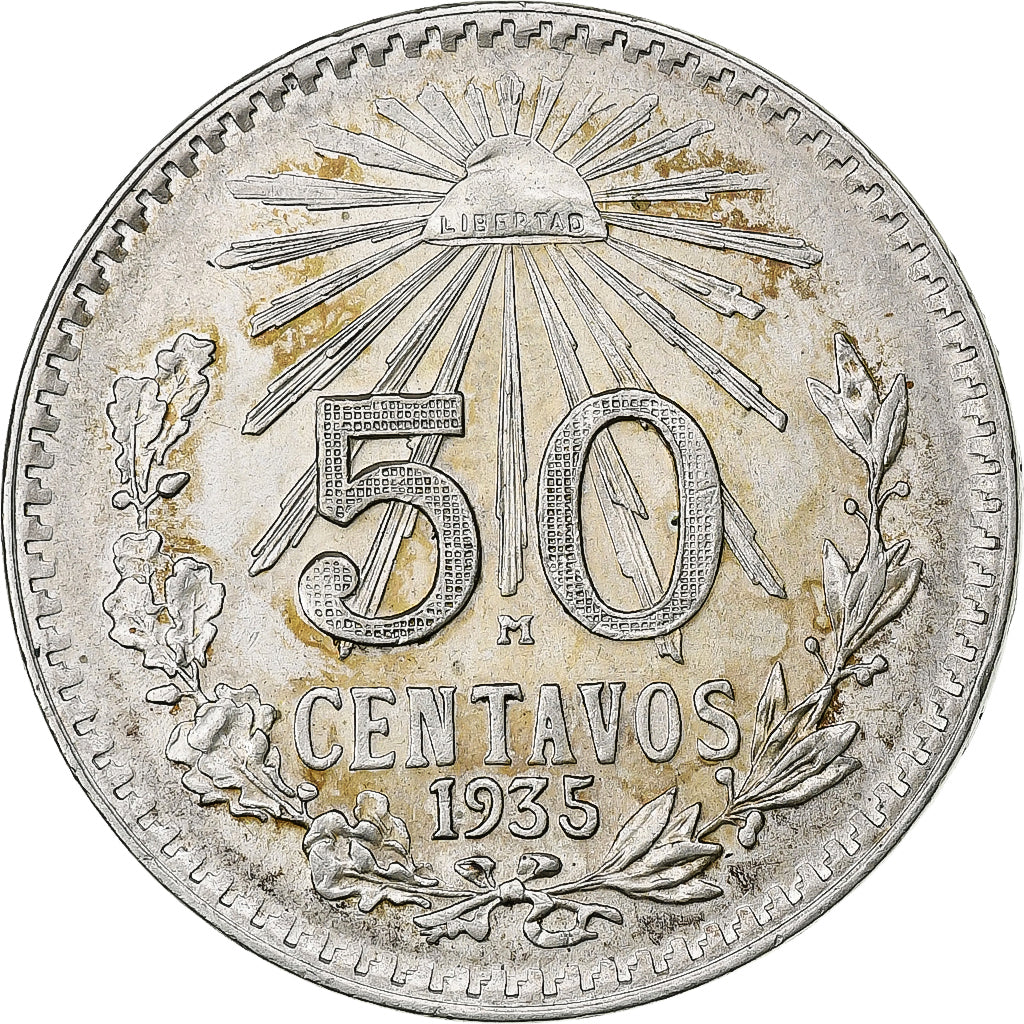Mexico, 50 Centavos, 1935, Mexico City, Billon, AU(50-53), KM:448