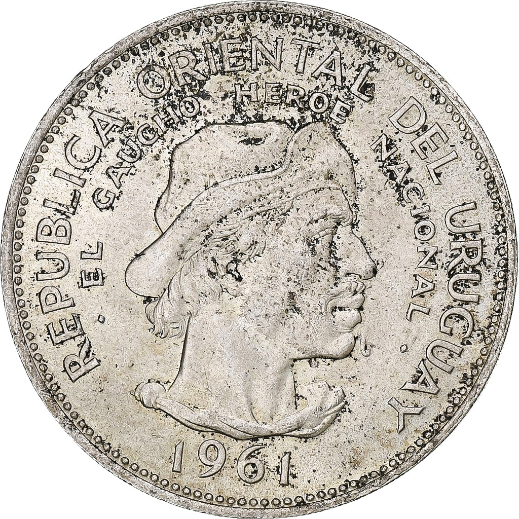 Uruguay, 10 Pesos, 1961, Montevideo, Silver, AU(50-53)