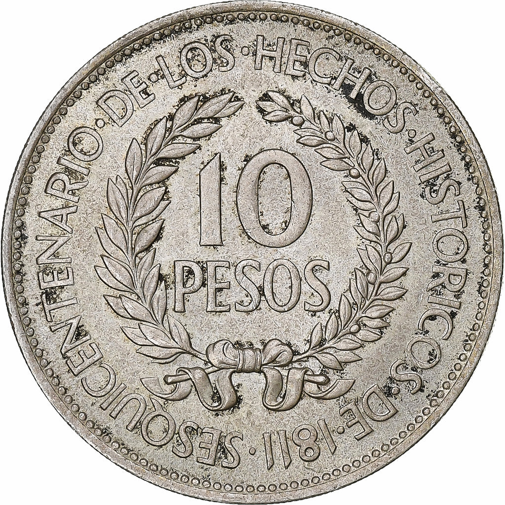 Uruguay, 10 Pesos, 1961, Montevideo, Silver, AU(50-53)
