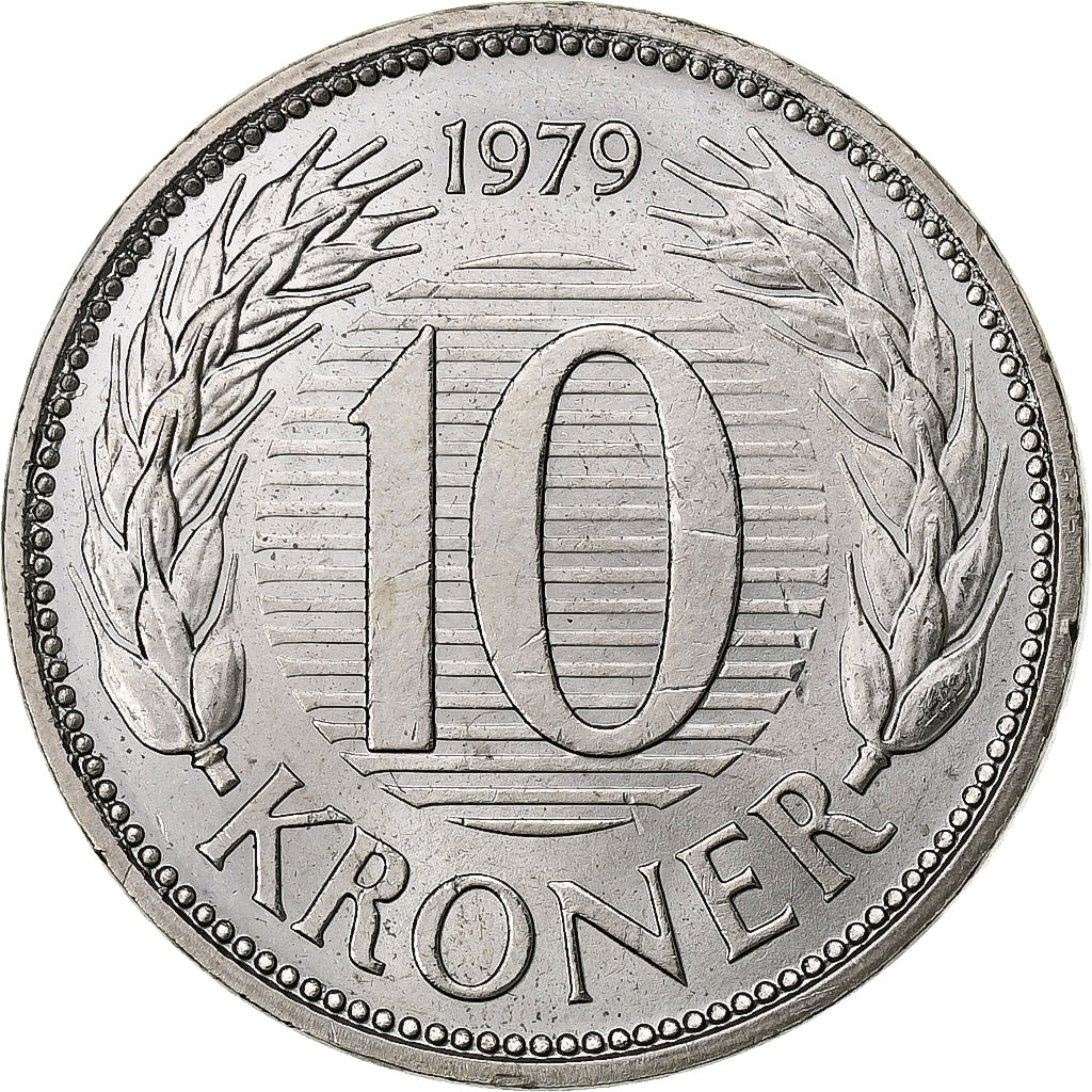 Denmark, Margrethe II, 10 Kroner, 1979, Copenhagen, Copper-nickel, AU(55-58)