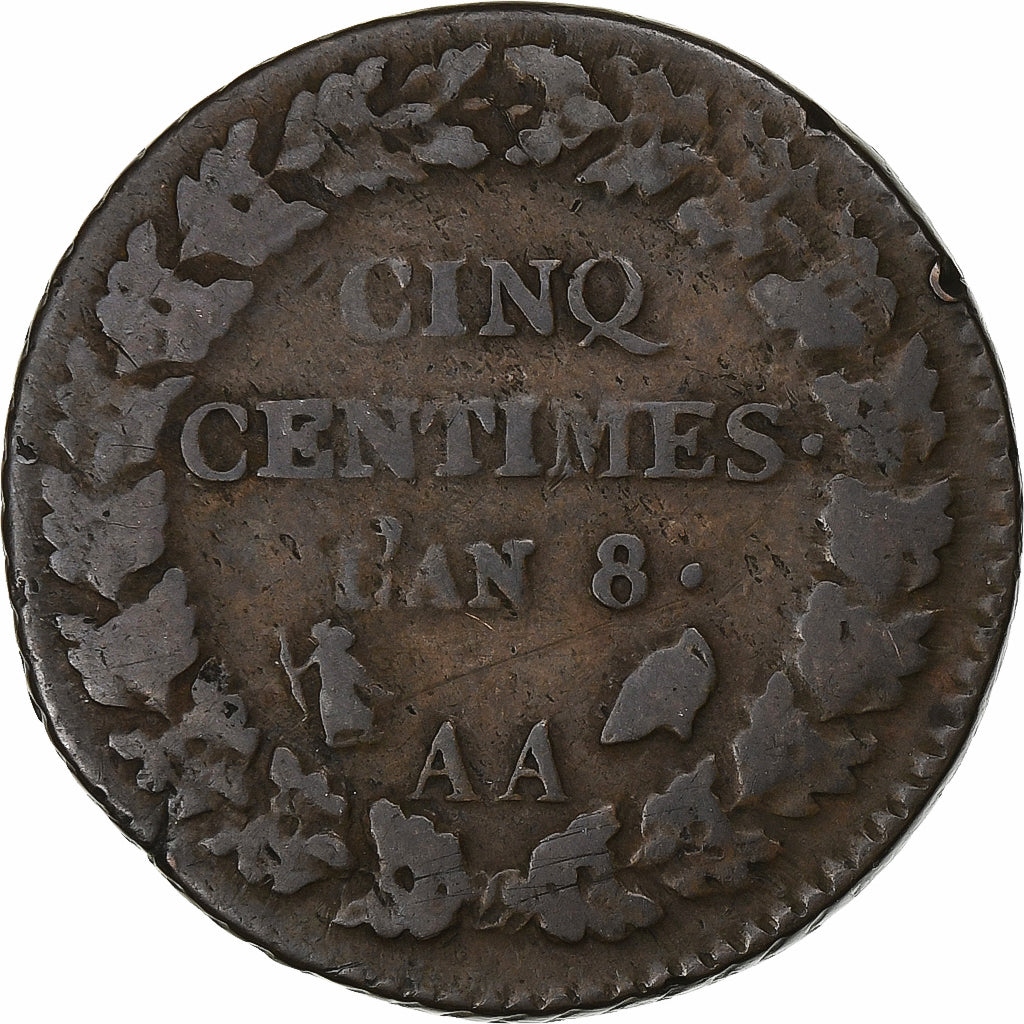 France, 5 Centimes, Dupré, AN 8, Metz, Bronze, VF(20-25), Gadoury:126a