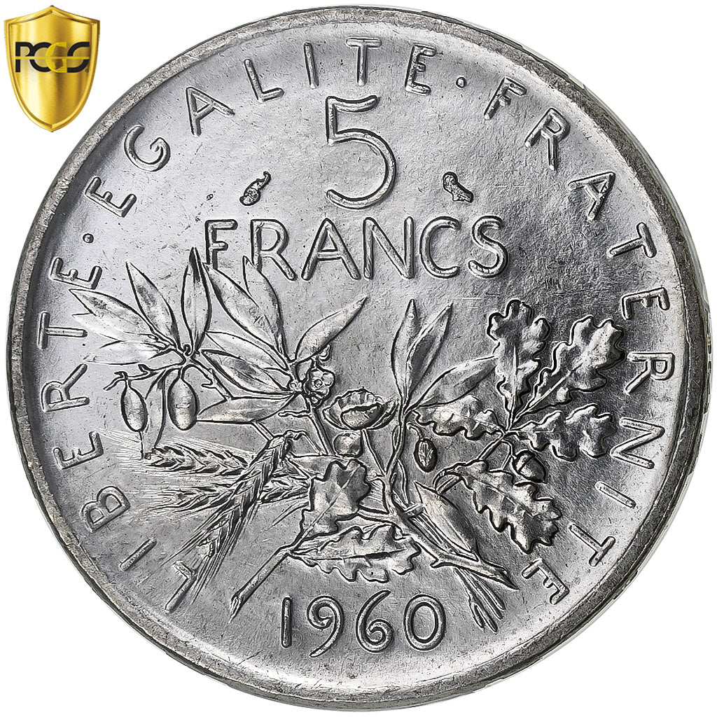 Francia, 5 Francs, Semeuse, 1960, Paris, Argento, PCGS, SPL+, Gadoury:770, Le