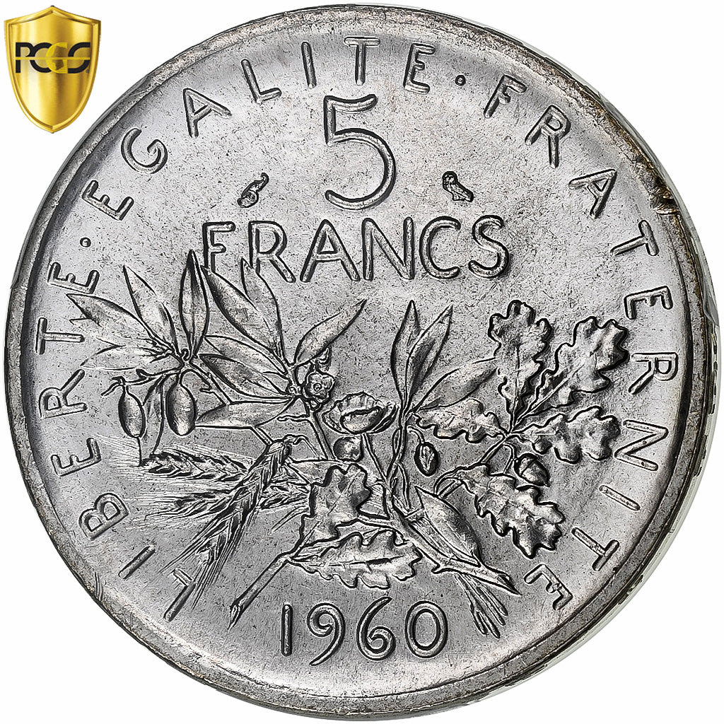 France, 5 Francs, Semeuse, 1960, Paris, Silver, PCGS, MS(64), Gadoury:770, Le
