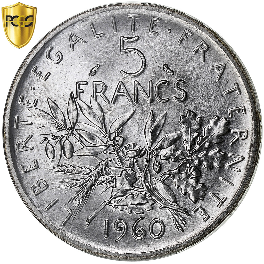 Francia, 5 Francs, Semeuse, 1960, Paris, Argento, PCGS, SPL+, Gadoury:770, Le