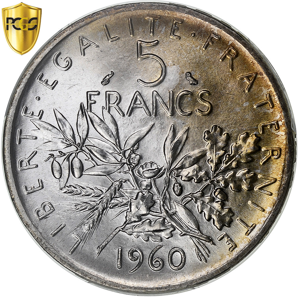 France, 5 Francs, Semeuse, 1960, Paris, Argent, PCGS, FDC, Gadoury:770, Le