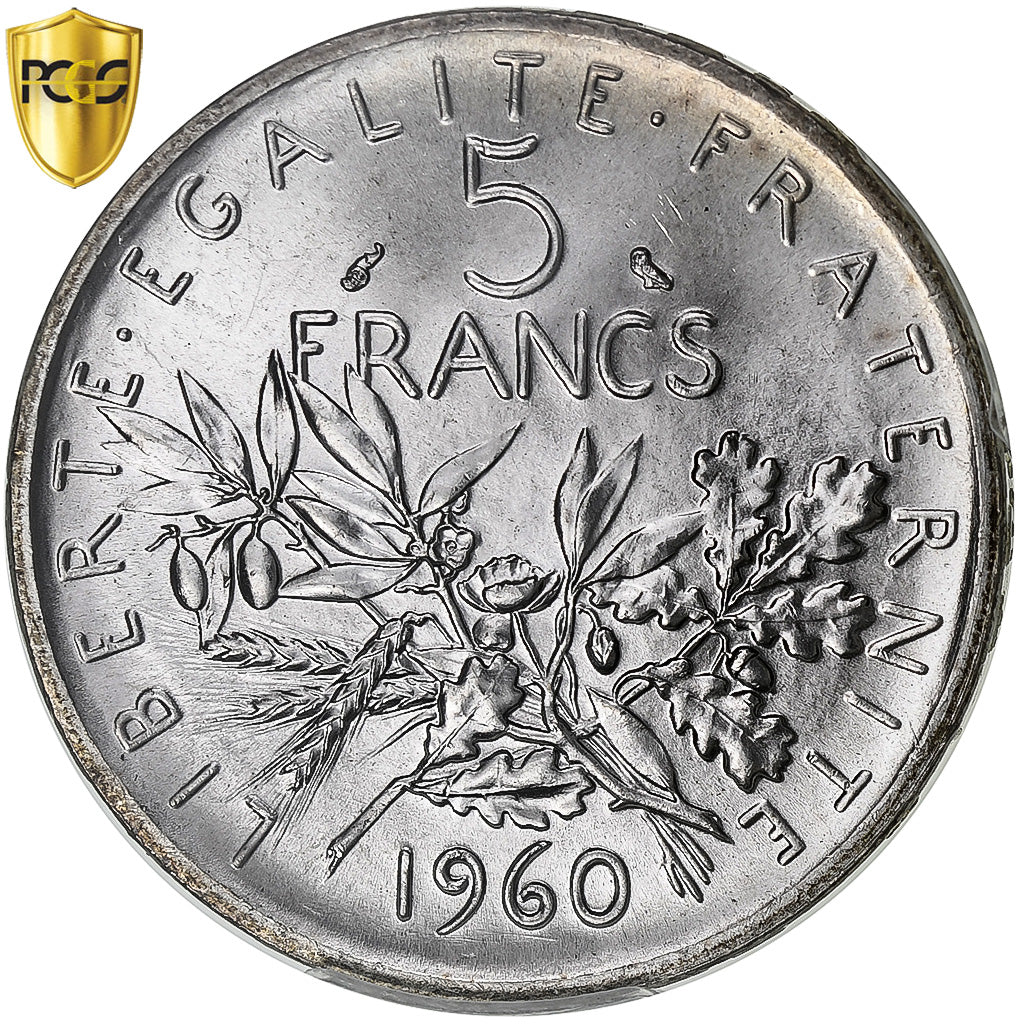 France, 5 Francs, Semeuse, 1960, Paris, Silver, PCGS, MS(65-70), Gadoury:770, Le
