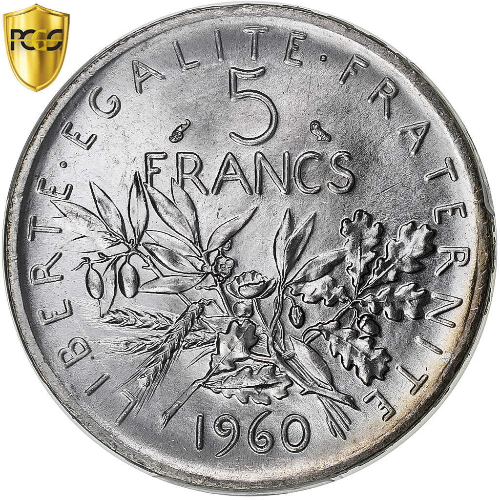 Frankreich, 5 Francs, Semeuse, 1960, Paris, Silber, PCGS, STGL, Gadoury:770, Le