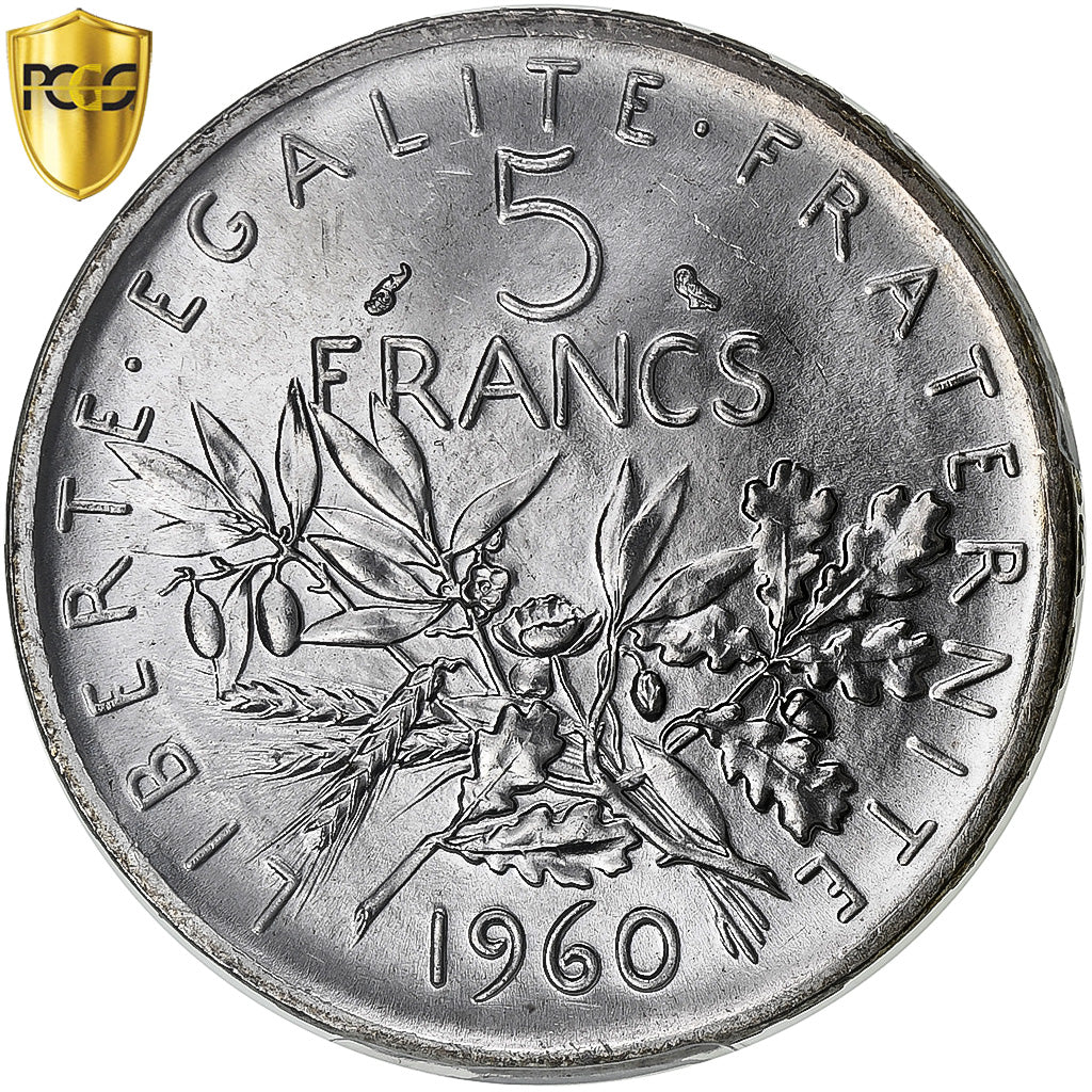 France, 5 Francs, Semeuse, 1960, Paris, Silver, PCGS, MS(65-70), Gadoury:770, Le