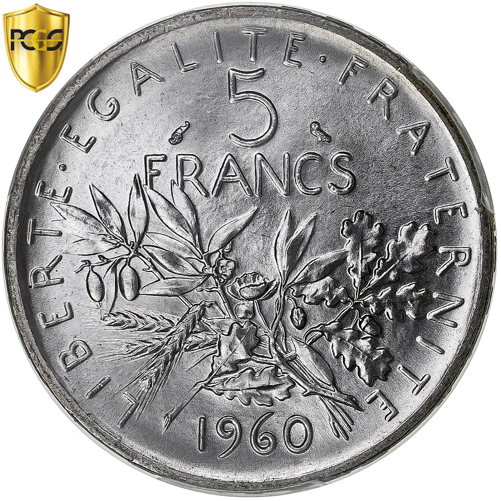 France, 5 Francs, Semeuse, 1960, Paris, Silver, PCGS, MS(65-70), Gadoury:770, Le
