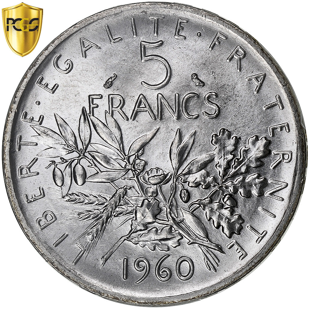France, 5 Francs, Semeuse, 1960, Paris, Argent, PCGS, FDC, Gadoury:770, Le