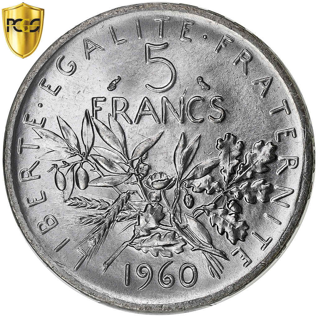 Frankreich, 5 Francs, Semeuse, 1960, Paris, Silber, PCGS, STGL, Gadoury:770, Le
