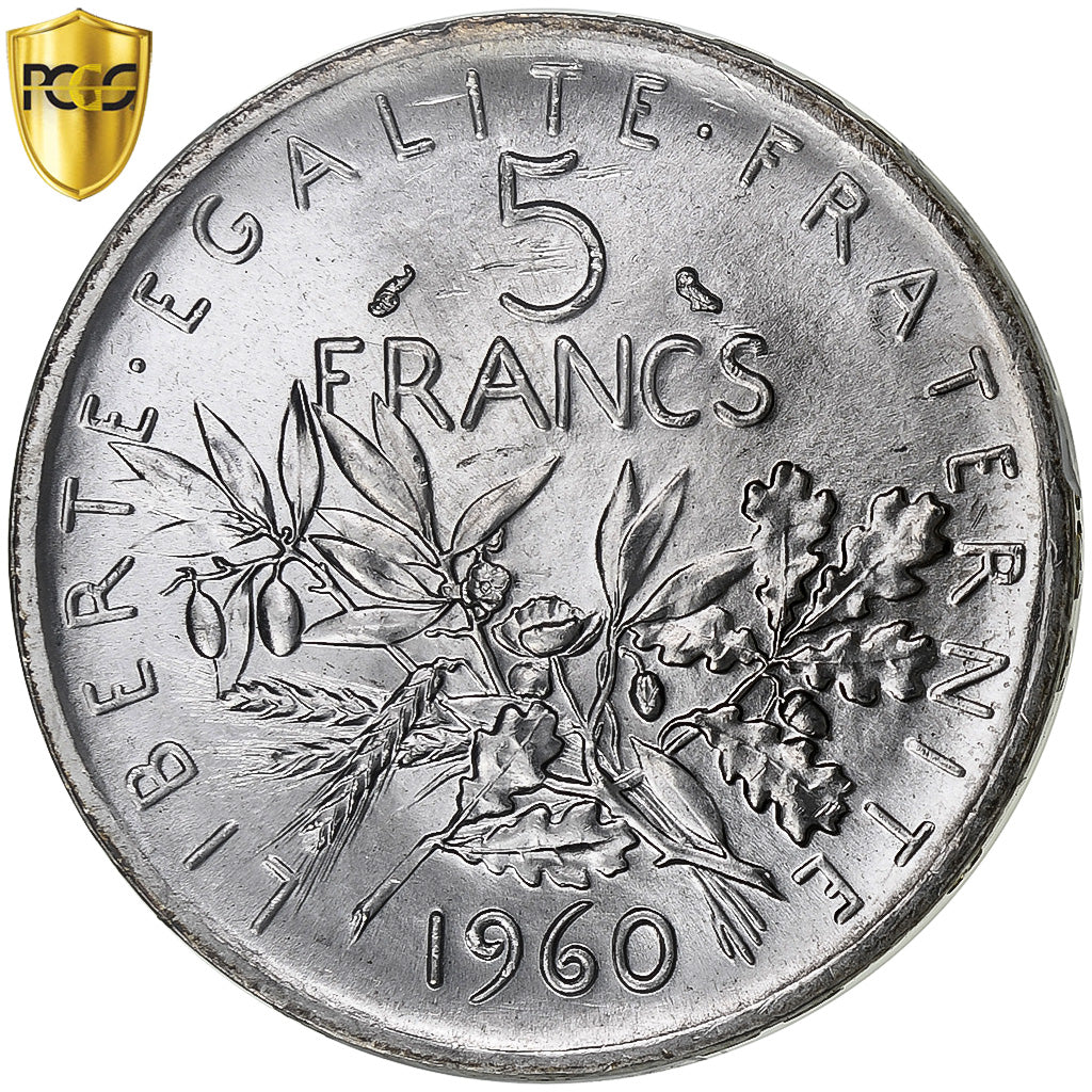 France, 5 Francs, Semeuse, 1960, Paris, Argent, PCGS, FDC, Gadoury:770, Le