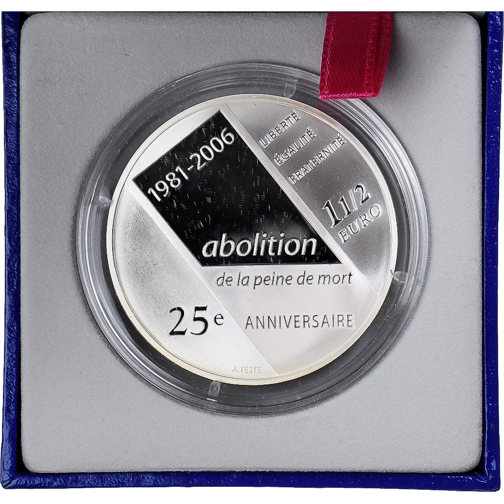 Francja, 1-1/2 Euro, Abolition de la peine de mort, Proof, 2006, MDP, Srebro