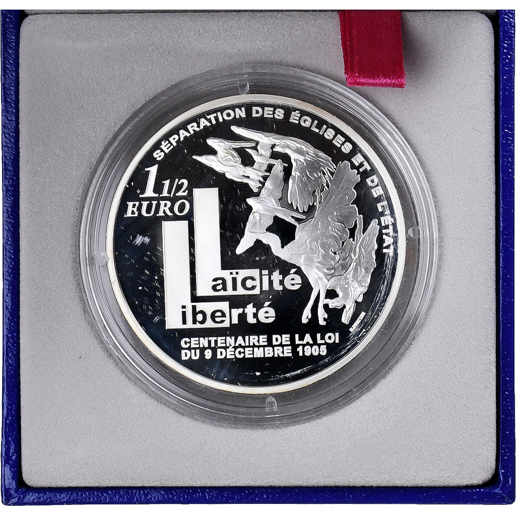 France, 1-1/2 Euro, Centenaire Loi 9 Décembre 1905, Proof, 2005, MDP, Silver