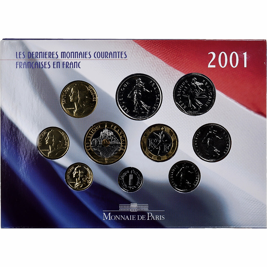 France, Coffret 1 c. à 20 frs., 2001, MDP, BU, MS(65-70)