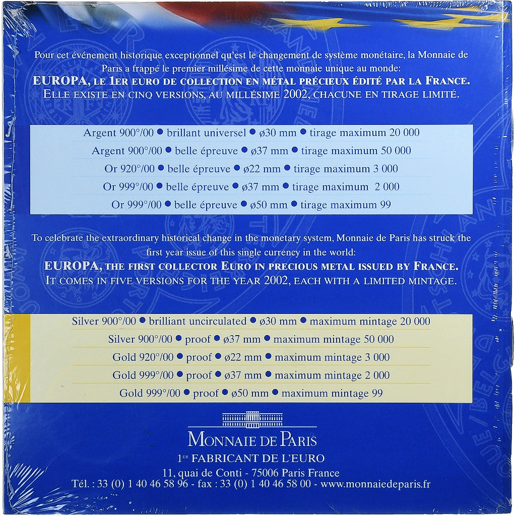 France, 1/4 Euro, Europa, BU, 2002, MDP, Silver, MS(65-70)