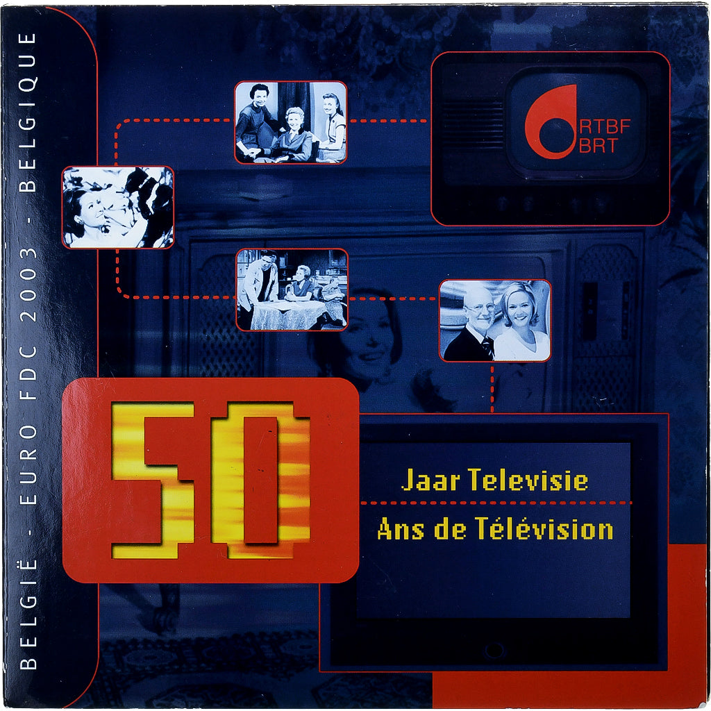 Belgium, Set 1 ct. - 2 Euro + Token, 50 Ans de Télévision, FDC, 2003
