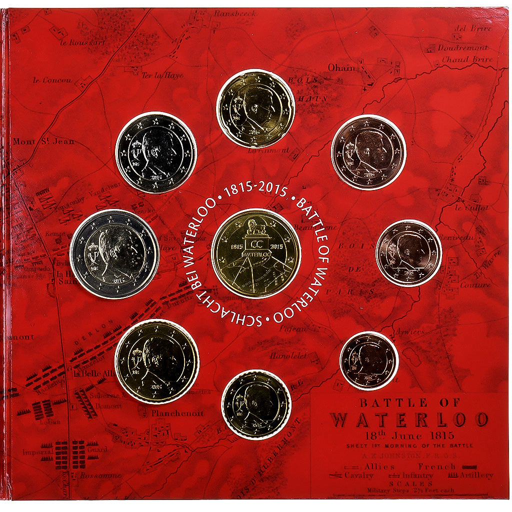 Bélgica, Set 1 ct. - 2 Euro + Token, Bataille de Waterloo, BU, 2015, Brussels