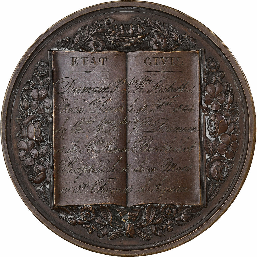 França, medalha, Baptism medal, 1844, Bronze, AU(55-58)