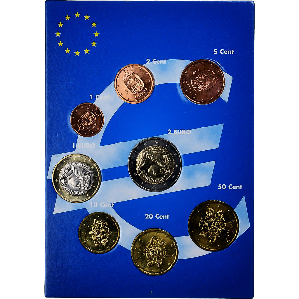 Latvia, Set 1 ct. - 2 Euro, euro set, 2013, MS(63)