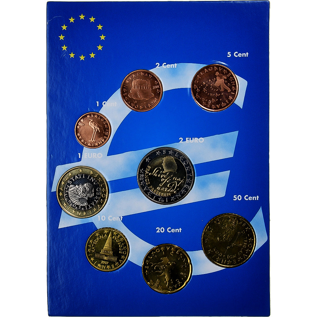Slovenia, Set 1 ct. - 2 Euro, euro set, 2007, MS(63)