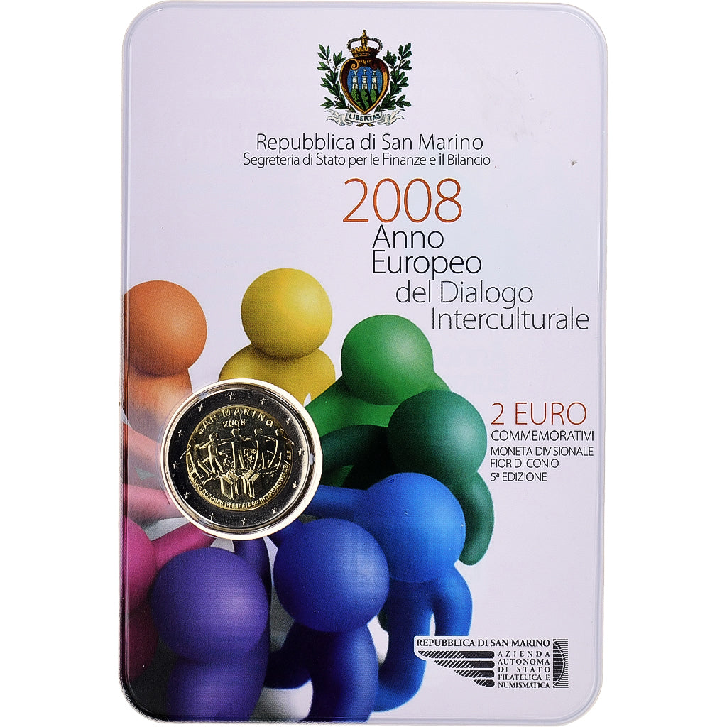 San Marino, 2 Euro, année européenne du dialogue interculturel, Coin card.FDC