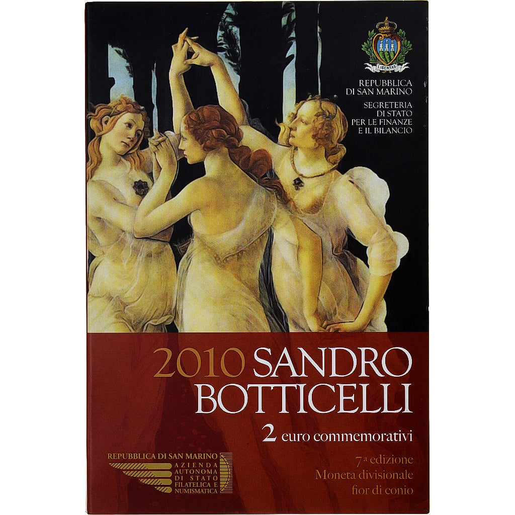 San Marino, 2 Euro, Sandro Botticelli, Coin card.FDC, 2010, Rome, Bi-Metallic
