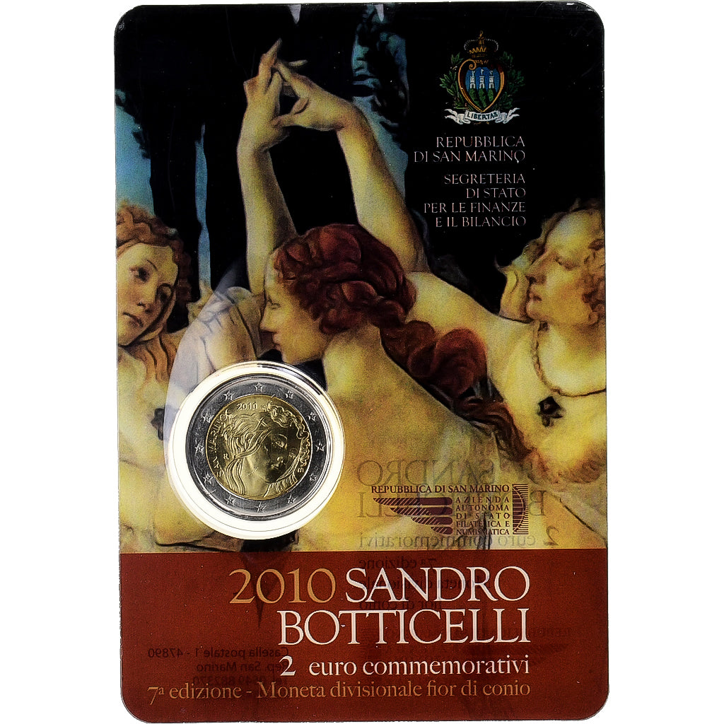 San Marino, 2 Euro, Sandro Botticelli, Coin card.FDC, 2010, Rome, Bi-Metallic