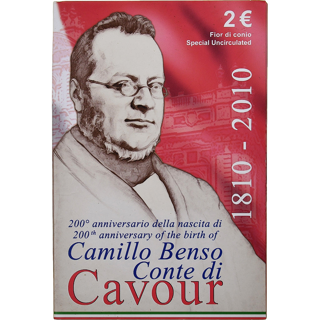 Italy, 2 Euro, Camillo Benso comte di Cavour, Coin card.FDC, 2010, Rome