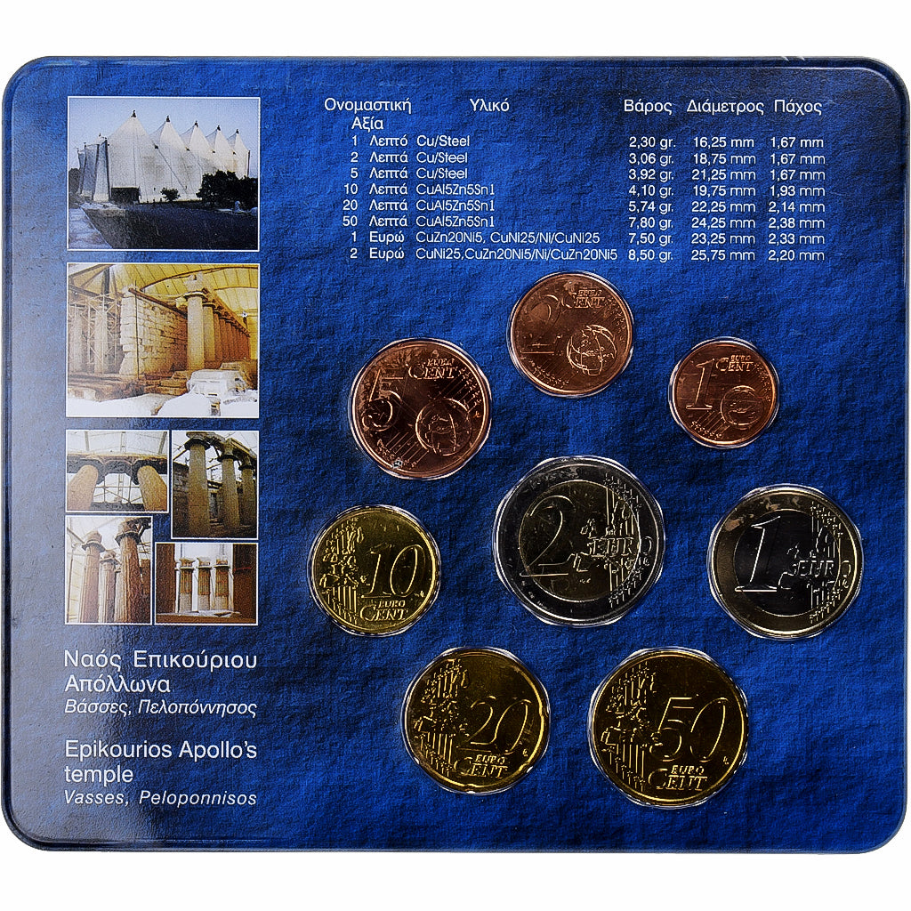 Grecia, Set 1 ct. - 2 Euro, Coin Card. BU, 2004, Athens, Sin información, FDC