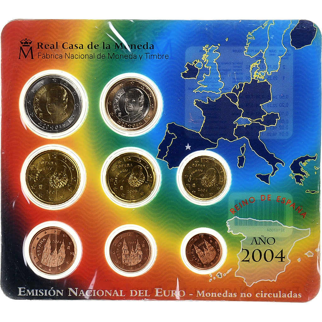Spanien, Set 1 ct. - 2 Euro, Coin card.FDC, 2004, Madrid, STGL