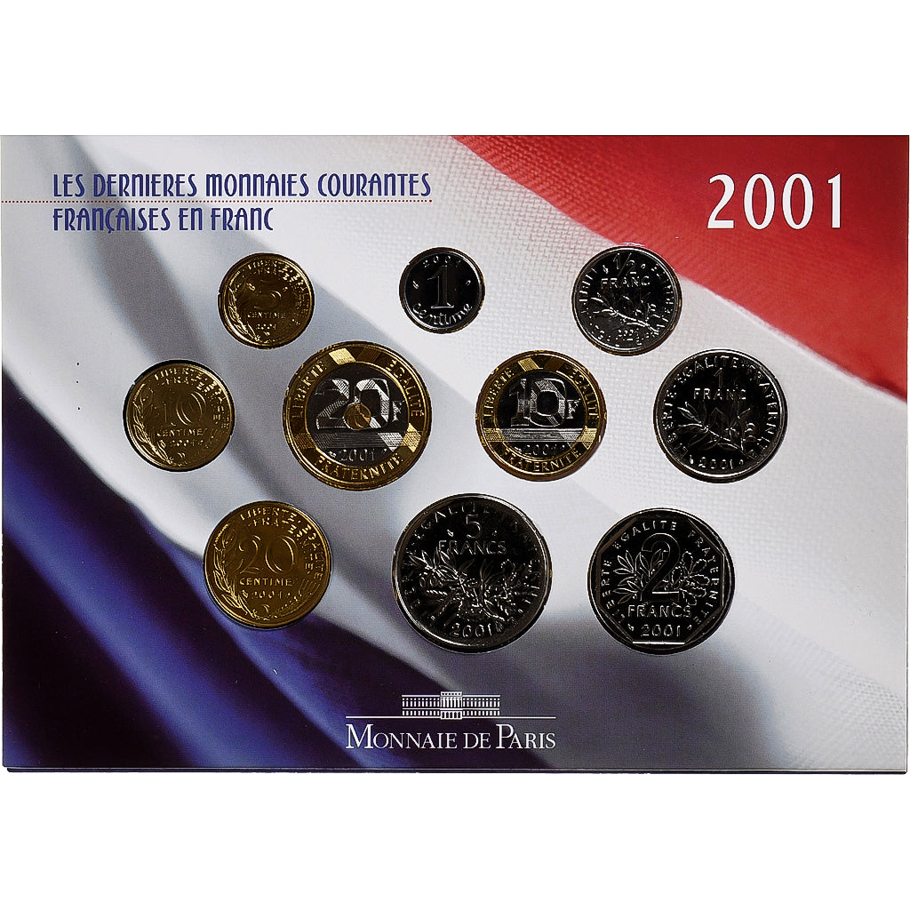 Francja, Coffret 1 c. à 20 frs., 2001, MDP, BU, ND, MS(65-70)