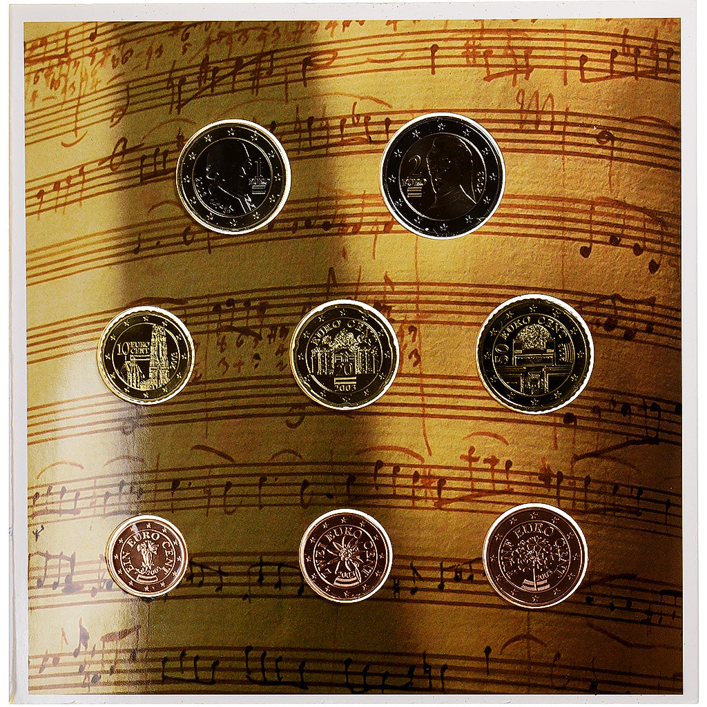 Áustria, Set 1 ct. - 2 Euro, BU, 2003, Vienna, N/D, MS(65-70)