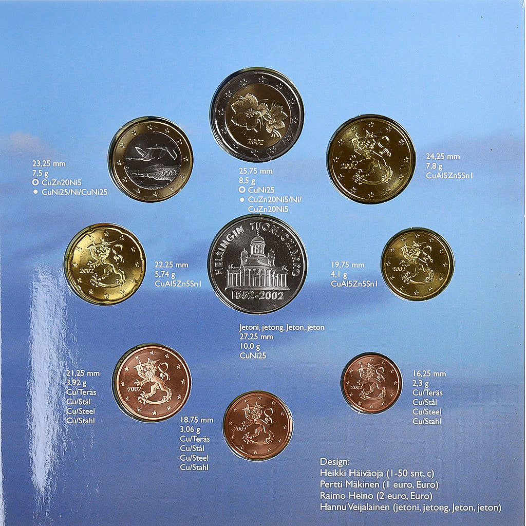 Finnland, Set 1 ct. - 2 Euro + Token, FDC, 2002, Vantaa, STGL