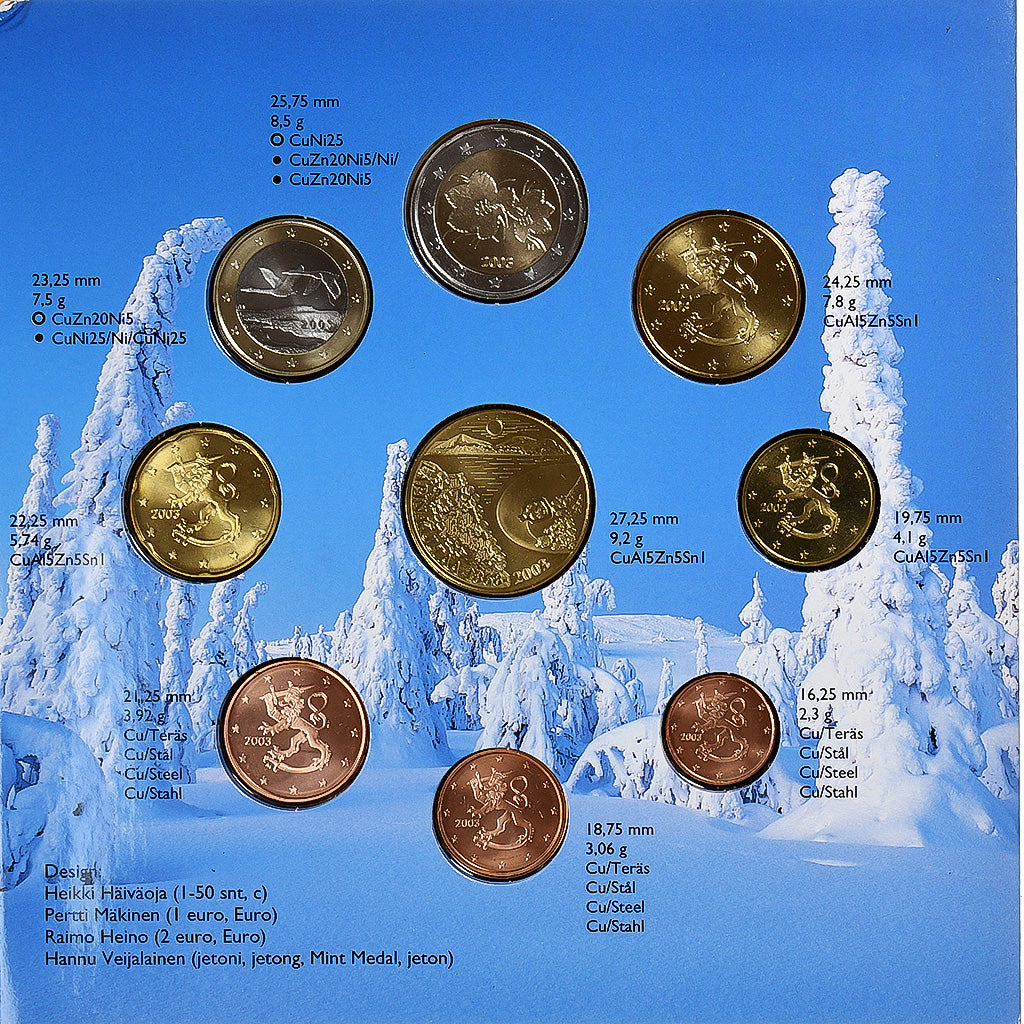 Finlande, Set 1 ct. - 2 Euro + Token, FDC, 2003, Vantaa, FDC