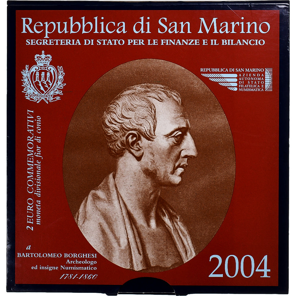 Saint Marin , 2 Euro, Bartolomeo Borghesi, Coin card.FDC, 2004, Rome