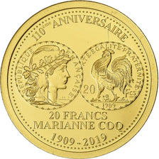 France, Medal, Réplique, 20 francs or Coq 1909, 2009, Gold, MS(65-70)