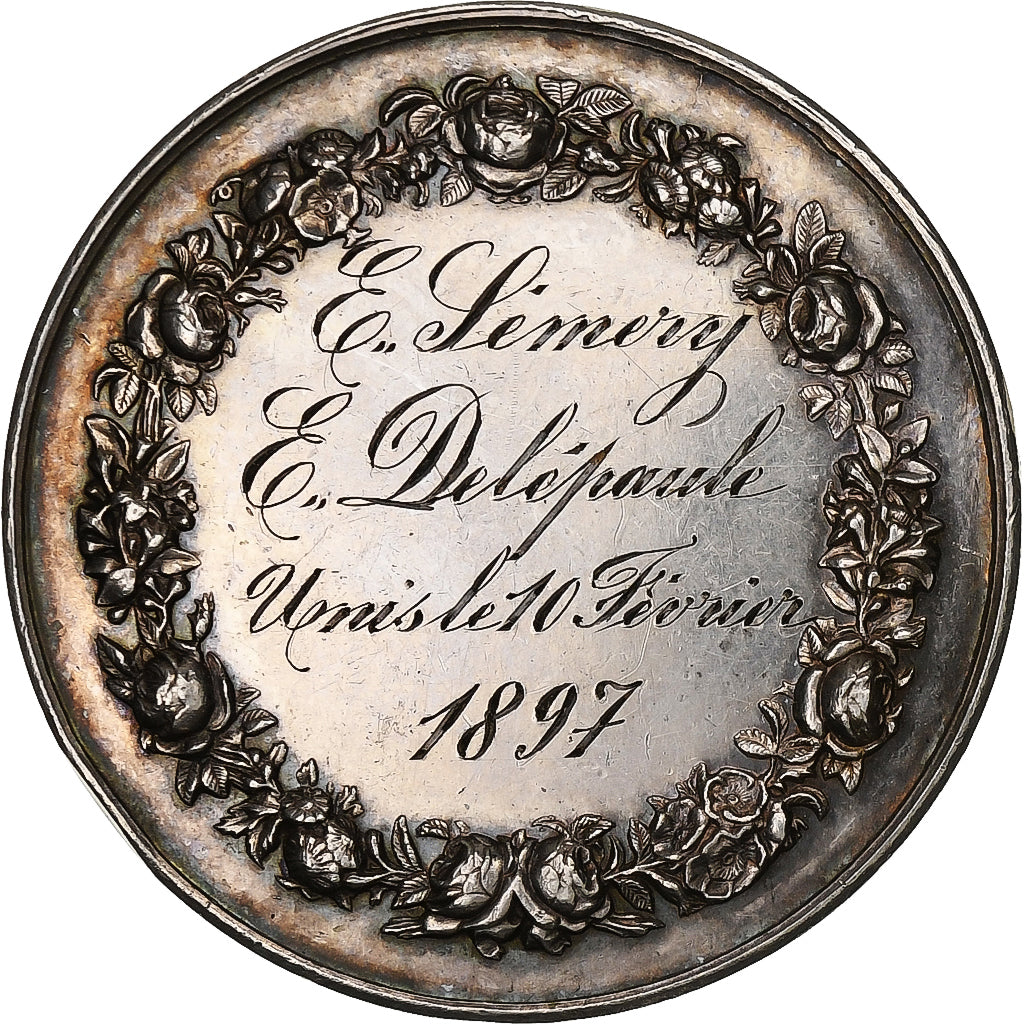 Francia, Médaille de mariage, Noces, Mariage, Religion, 1897, Argento, SPL